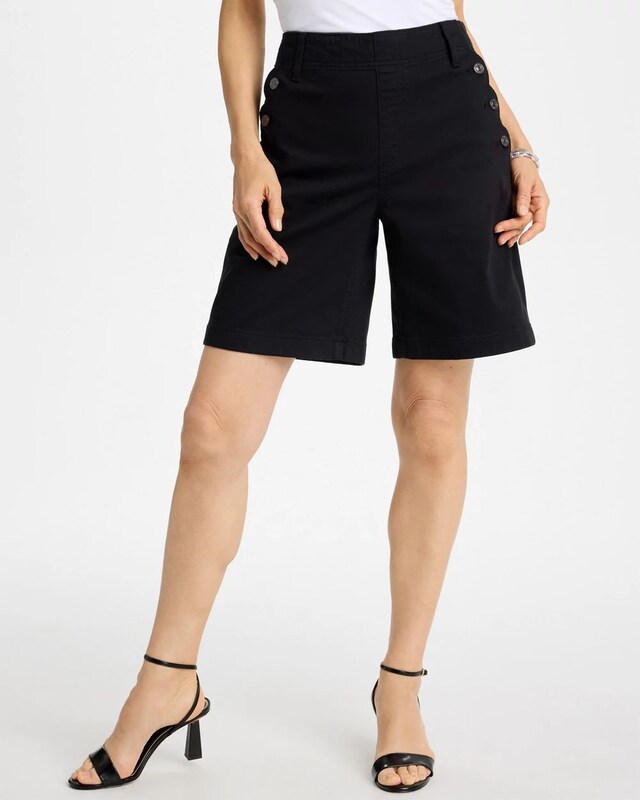 Pull-On Scallop Button Jean Shorts - image 1